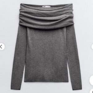 Zara Gray Off-Shoulder Sweater